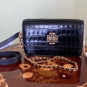 🌟 brand new Tory Burch Britten croc convertible crossbody, calf leather, black